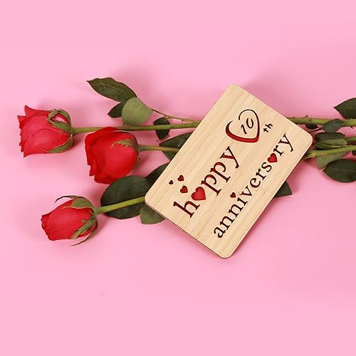 Miniatura 5 de Tarjeta de aniversario de 10 años de madera Della Stella, tarjetas de felicitación de aniversario de boda de 10 años hechas a mano, tarjeta de