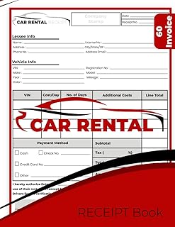 Car Rental Receipt Book: Perfect for Rental Dealership and Agencies. One For You One For Your Client (8.5x11 Inch.)