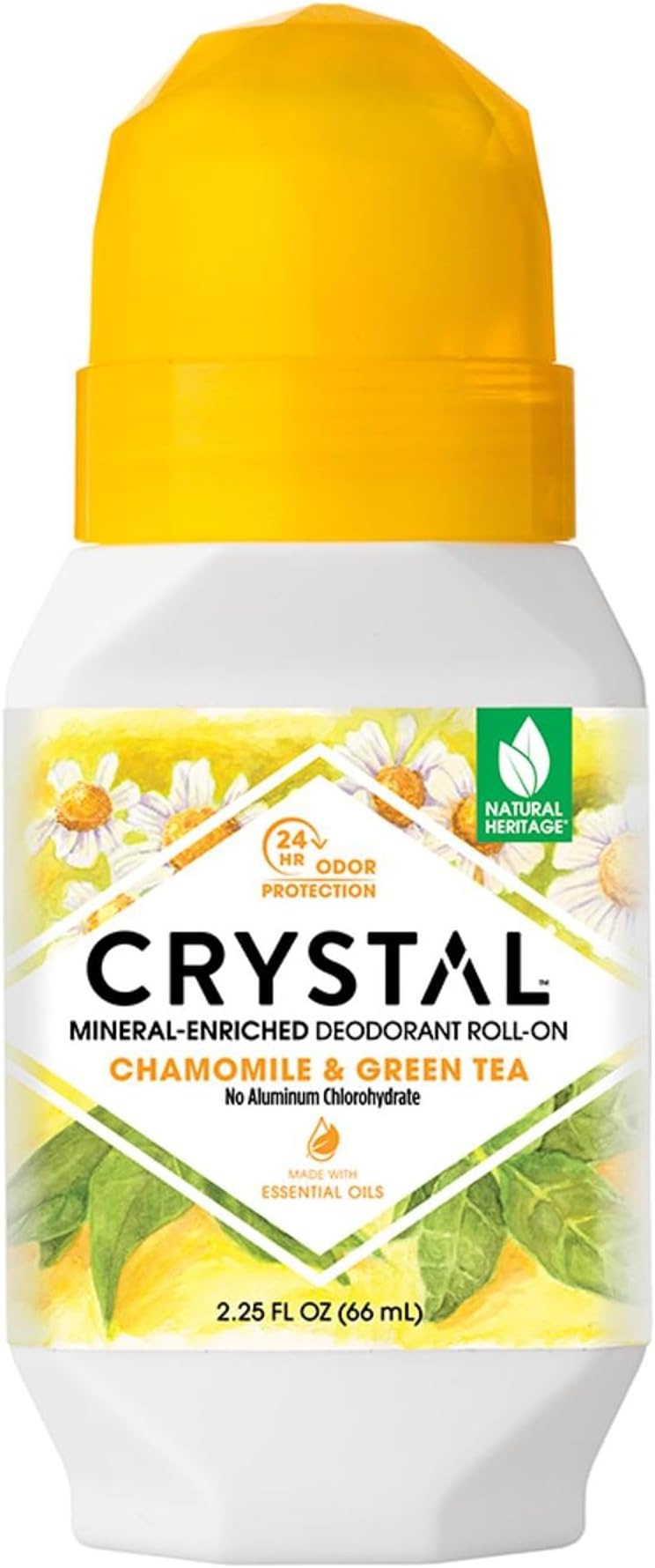 Mineral Roll on Vegan Deodorant for Women and Men, Chamomile & Green Tea - 2.25 fl. oz. (Packaging May Vary)