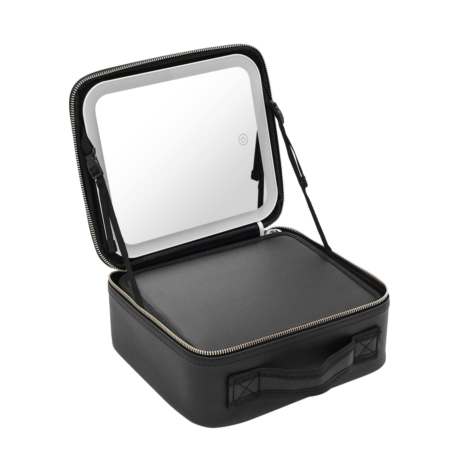 Reisekosmetiktasche mit beleuchtetem Spiegel, wasserdichte Makeup-Trainingsbox mit LED-Spiegel, Einstellbarer Helligkeit in 3 Farbszenarien, Verstellbaren Teiler, Geschenk für Frauen (Schwarz)