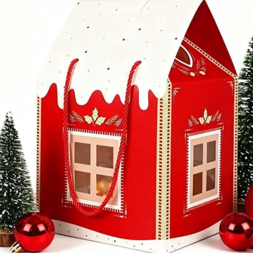 Christmas Village Box Candy Packaging Box with Handle Paper Craft Decorations for Birthdays Weddings Event image 4