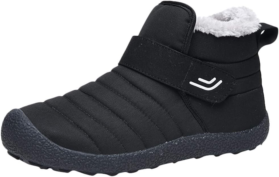GNYD Men's Faux Leather Lightweight Warm Walking Comfor t Snow Boots, Lined Slipper Size 3.5-9 Short Cotton Boots Winter Warm Causal Velvet Outdoor Shoes Black Blue Gray