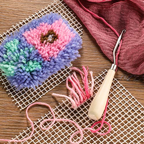 Image of WILLBOND 2 Pieces Blank Rug Hooking Mesh Latch Hook Mesh Canvas Kit with 2 Pieces Wooden Bent Tool for DIY Tapestry Canvas(19 x 19 Inches)