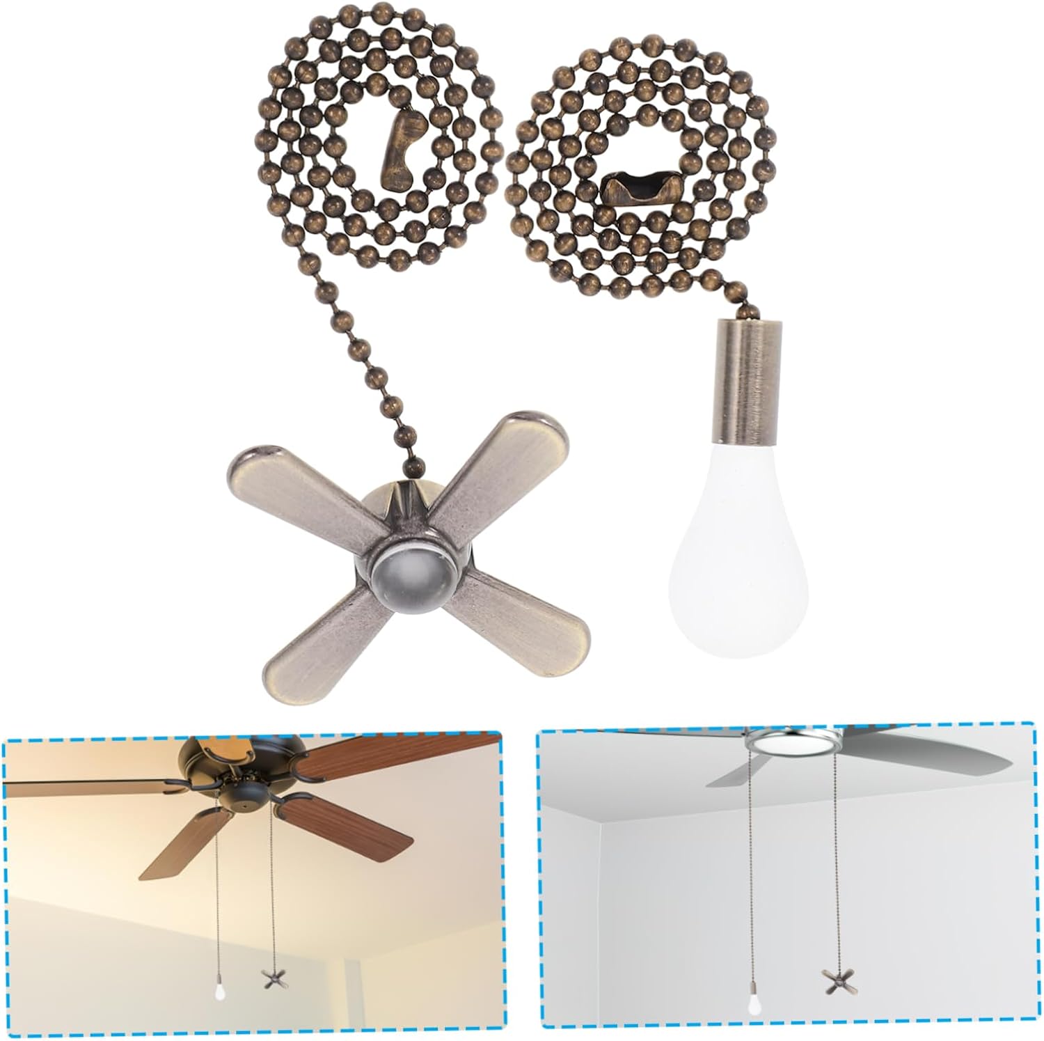 2Pcs Vintage Ceiling Fan Pull Chain Extender Decorative Lamp Accessories for Ceiling Lights Fans Design for Home