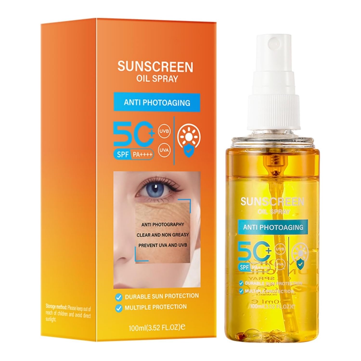 Sunscreen Spray SPF50 Sunscreen Oil Spray Long-Lasting Sun Protection Hydrating Refreshing and Not Greasy Water Resistant Anti-Aging Body