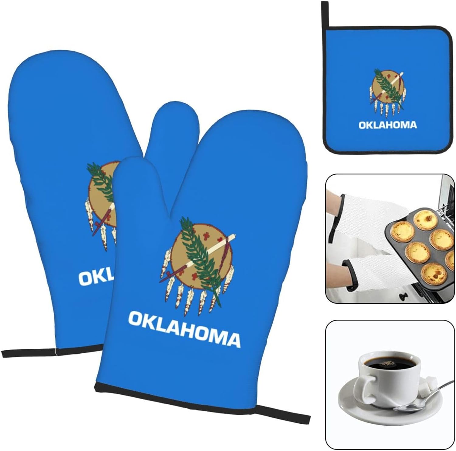 Oklahoma State Flag Print Heat Resistant Microwave Gloves, Used for Baking, Cooking, and Fashion Kitchen Essentials