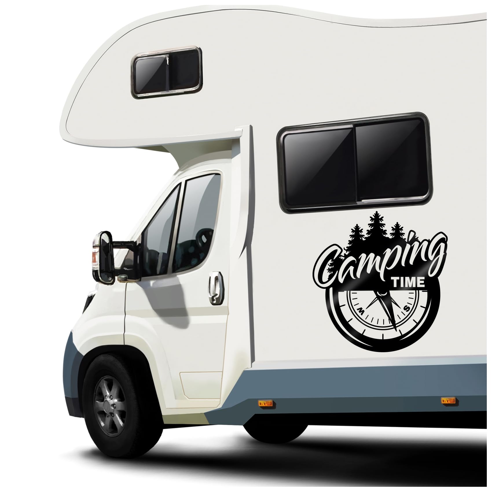 Finest Folia Autoaufkleber Camping Time 50x47,6cm Aufkleber Kompass Sticker Windrose für Wohnmobil Wohnwagen Camper Auto wetterfest selbstklebend 