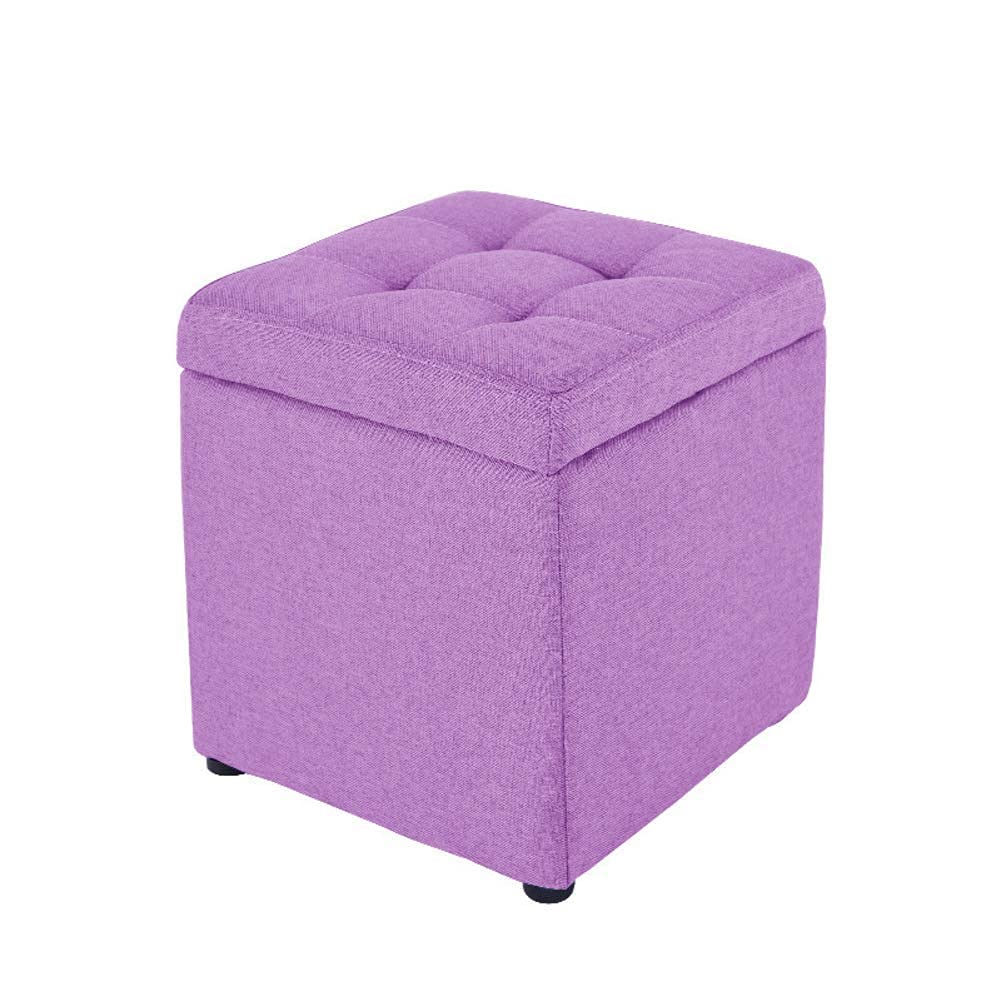 Pouf et tabouret de rangement en lin violet de forme carrée 30x30x35 cm