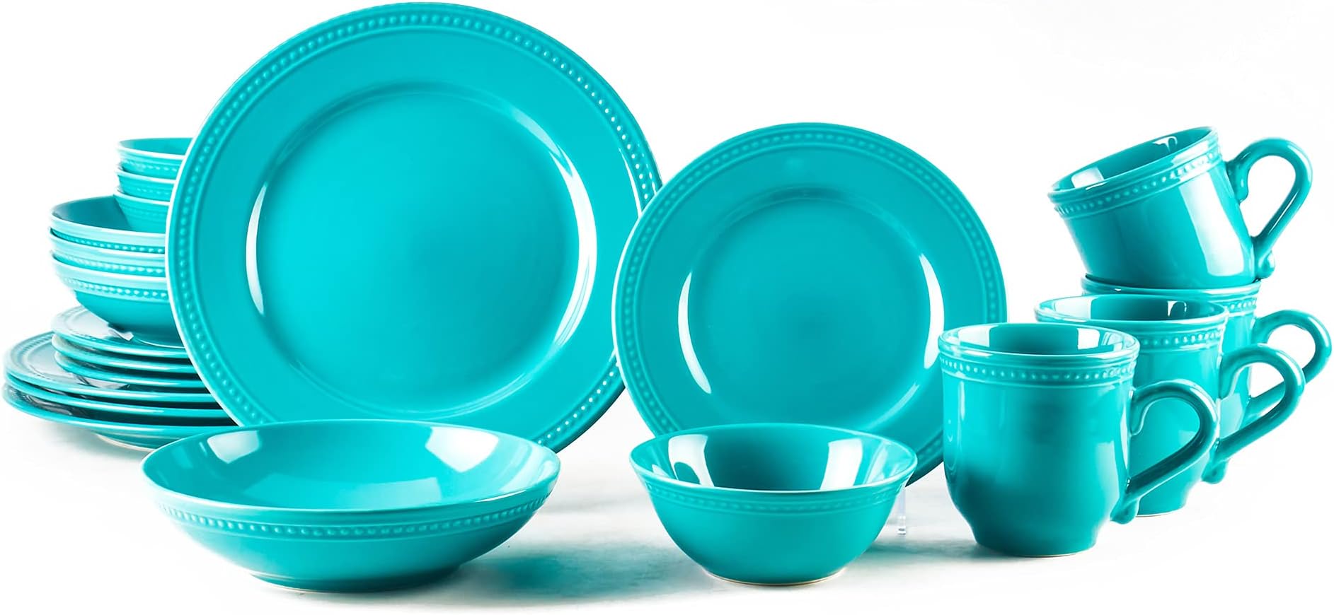 Pearl Dots Stoneware Dinnerware Set (20pc Set, Turquoise)