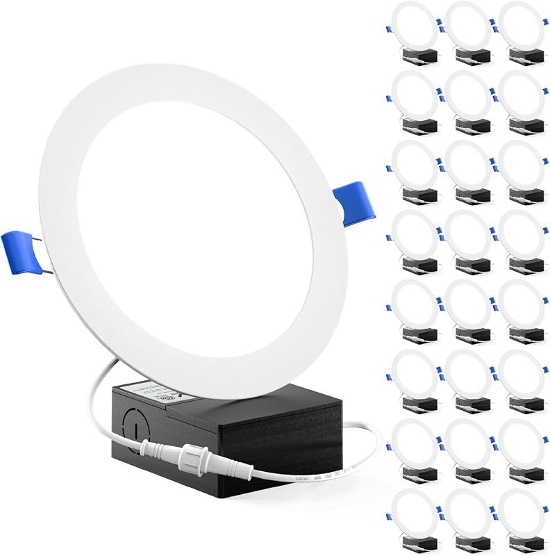 Sunco Paquete de 24 luces empotrables LED de 6 pulgadas, luces de techo sin vela delgadas con caja de conexiones, 850 LM, 14 W (equivalente a 100 W), blanco frío 4000 K, regulable, delgadas como oblea, 50000 horas de vida útil ETL. | 1200 lm, luz blanca fría de 4000 K, regulable, con caja de conexiones, luces empotrables sin lata finas como oblea para techos bajos en interiores