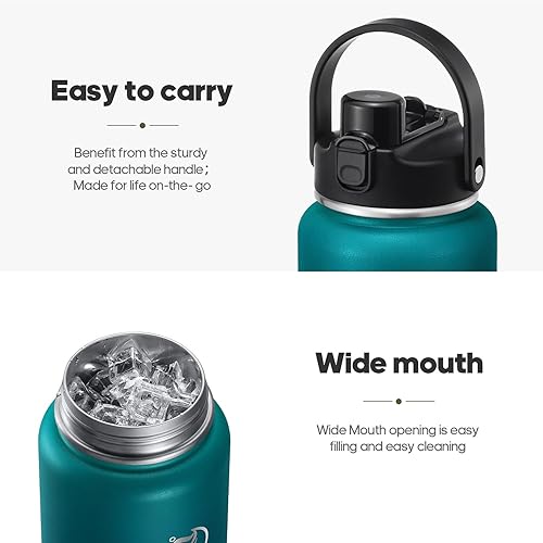 Miniatura 6 de Botella de agua aislada de 40 onzas y 64 onzas con tapa 2 en 1 (tapa de picotapa con pajilla), botellas de agua de acero inoxidable al vacío de