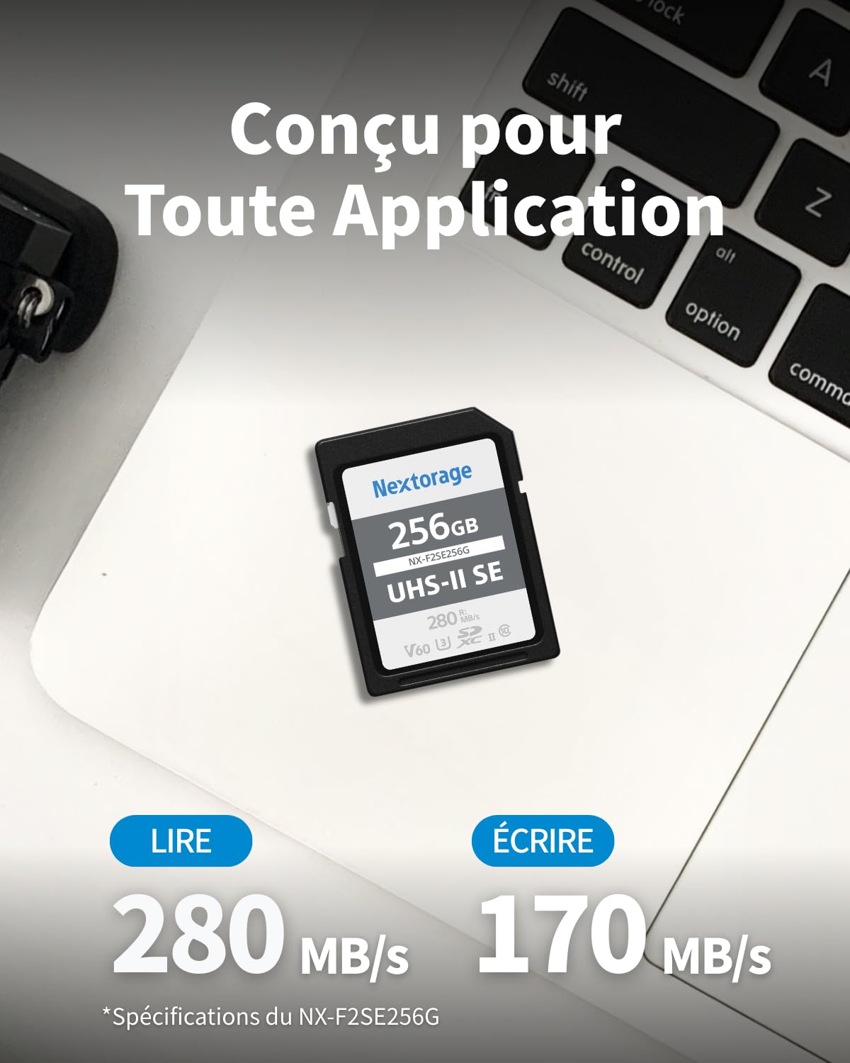 Nextorage Marque Japonaise Carte SD UHS-II 256Go SDXC V60 Vitesse de Lecture maximale 280MB/s Vitesse d'écriture maximale 170MB/s Enregistrement 4K NX-F2SE256G Carte mémoire
