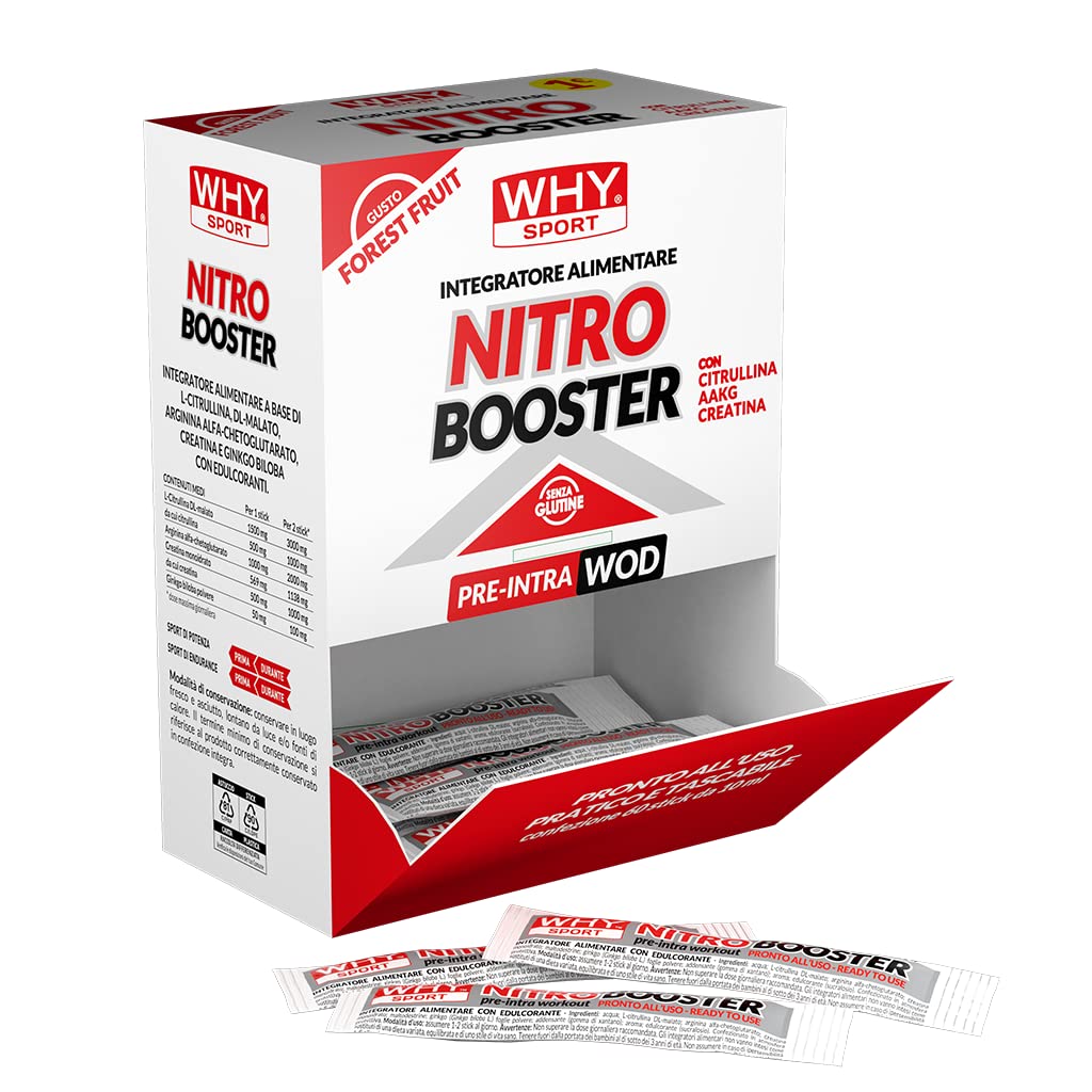 WHY SPORT NITRO BOOSTER - Integratore Alimentare a Base Citrullina e Arginina – Gusto Frutti di Bosco – Box da 60 Stick – 10 ml