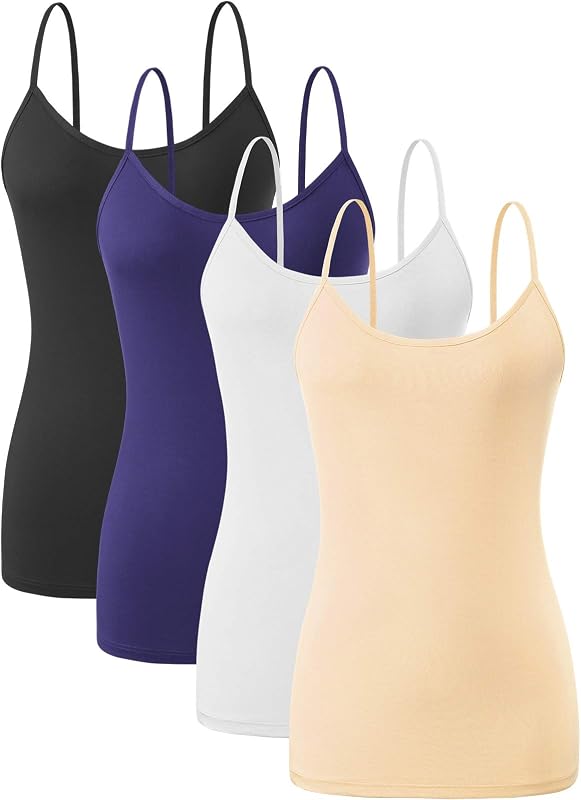 Orrpally Basic Cami Tank Tops Women Lightweight Camisole Stretch Tank Top Adjustable 4-Pack Black Dark Blue White Apricot XL