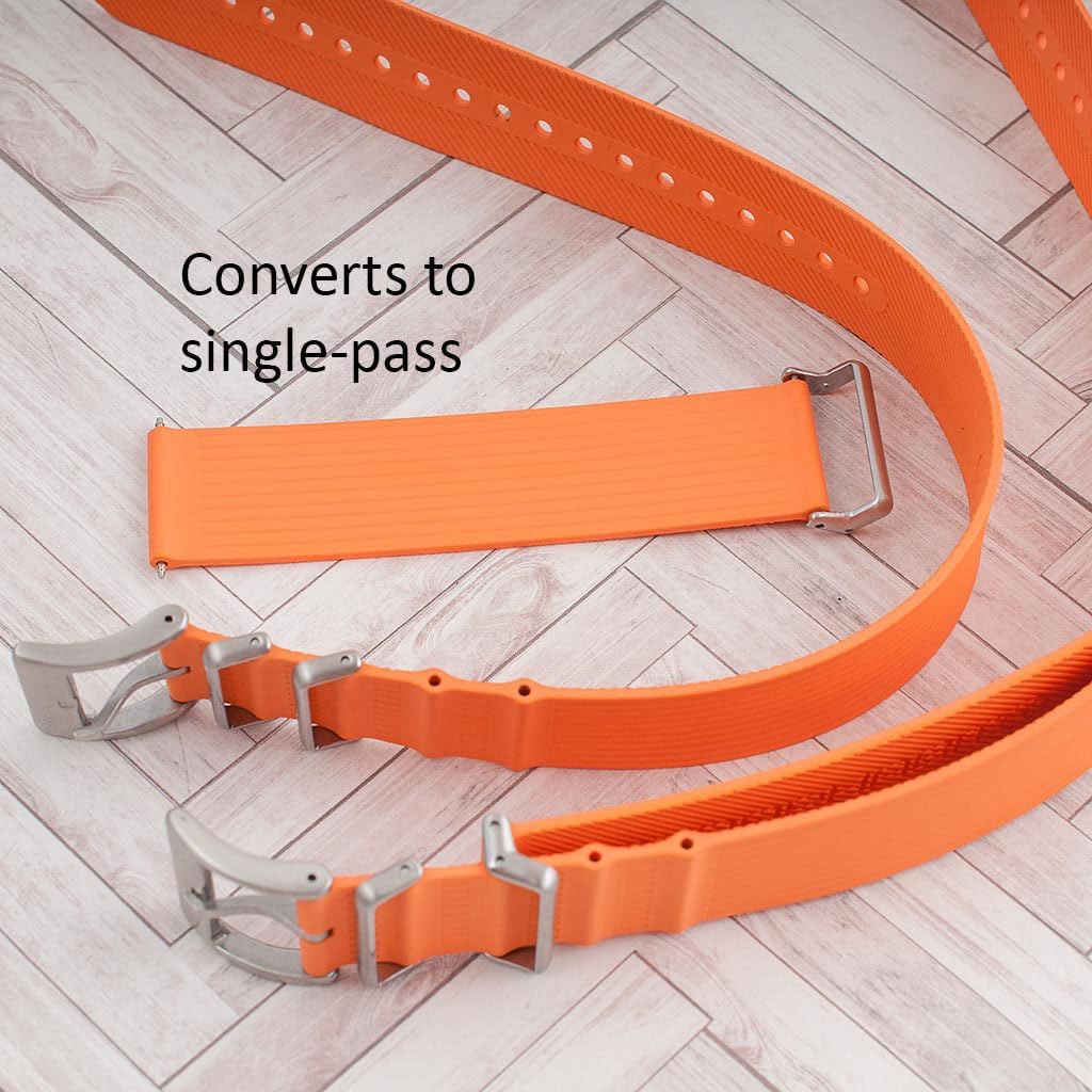 StrapHabit FKM Rubber Ribbed Military Style Dual Pass Strap - Convert to Single Pass - for Men and Women (20mm)