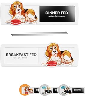 Dog Fed Sign, Dog Feeding Reminder for Breakfast Dinner Fed, Pet Magnets and Adhesive Sticker Option of AM PM Pet Feeding Tracker (Beggin' Face)