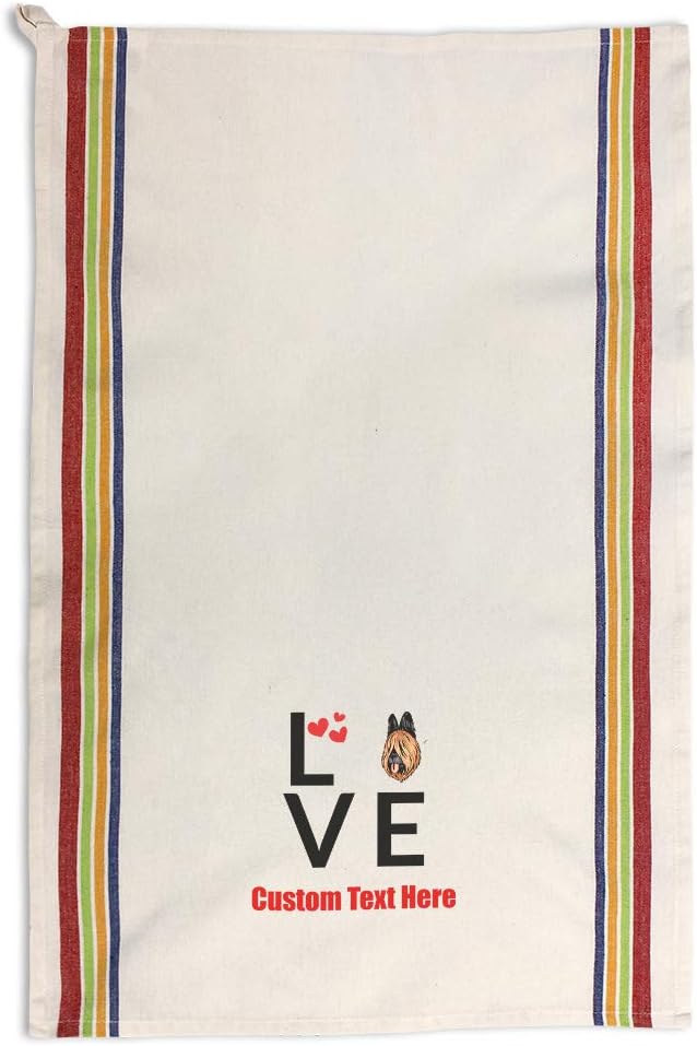 Custom Decor Kitchen Towels Love Hearts Briard Dog Pets Dogs Cleaning Supplies Dish Towels Multi Stripe Personalized Text Here