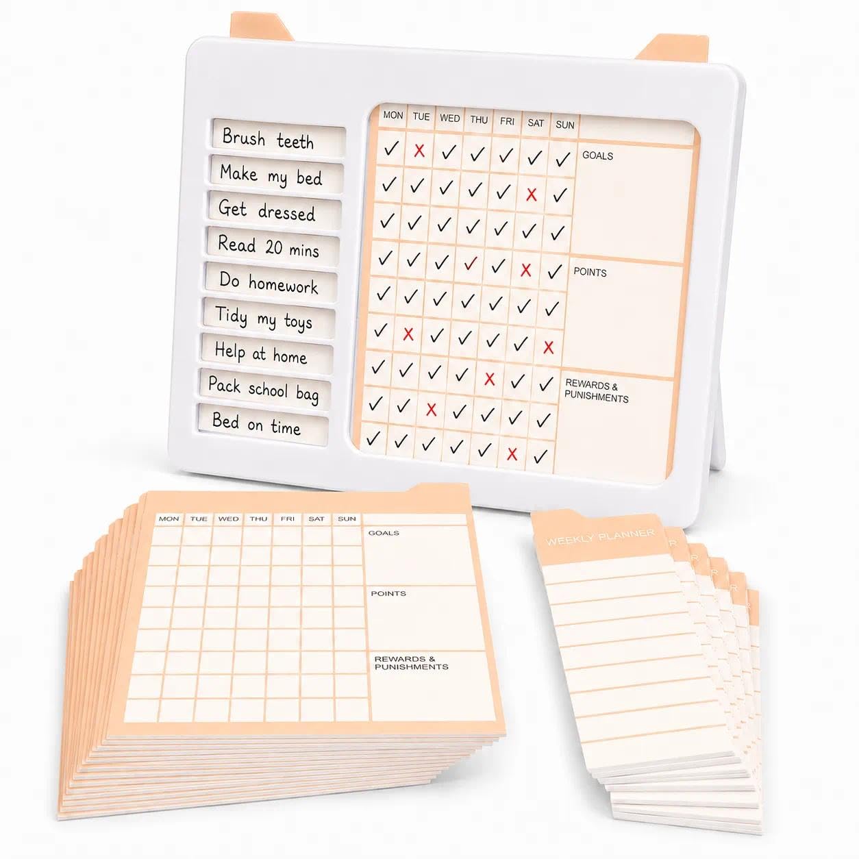 WALLFID Kids Weekly Planner&Habit Tracker,50 Replaceable Sheets,Light Blue