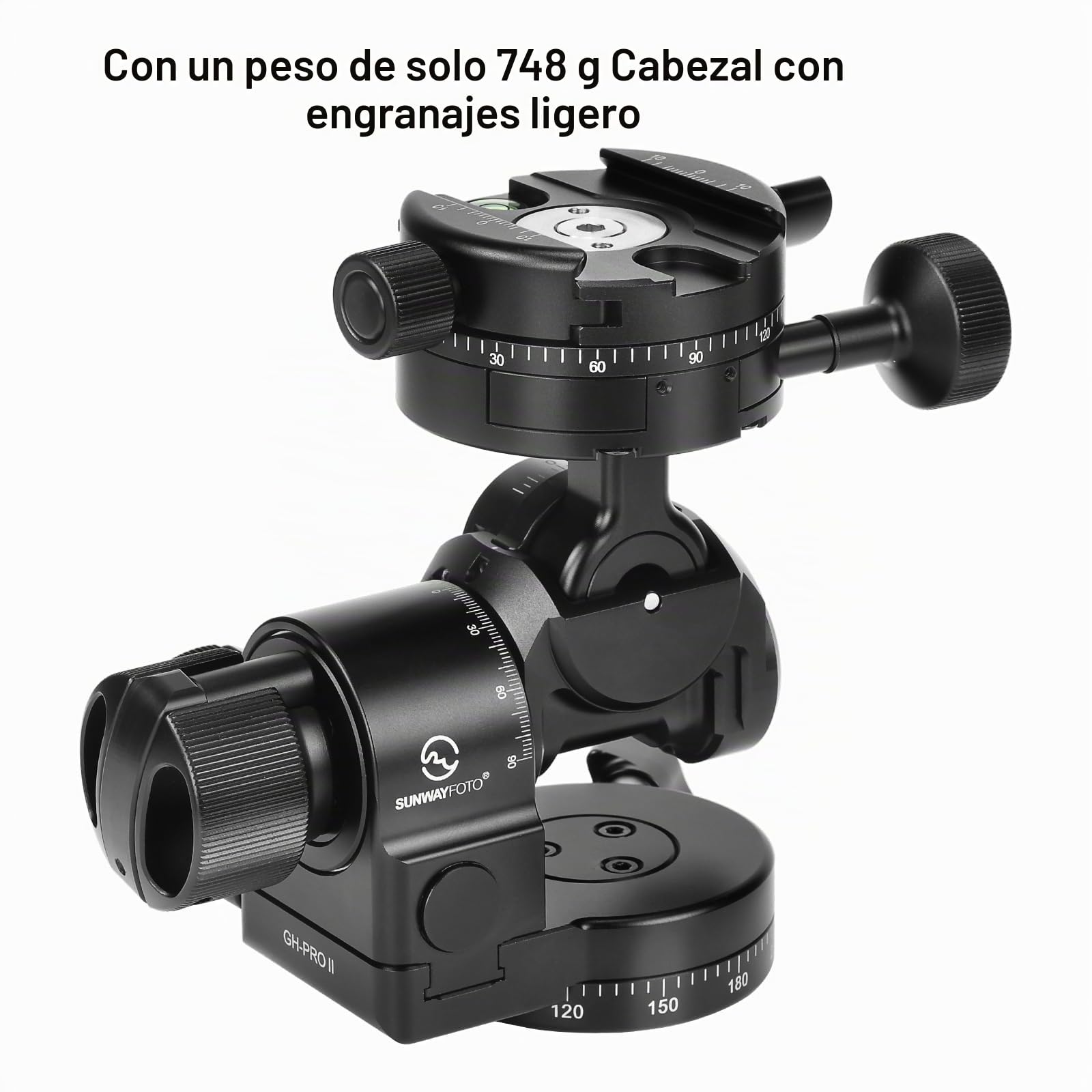 Sunwayfoto GH-PROII+ Cabezal de engranaje 3D con ajuste independiente viene con abrazadera panorámica de engranajes GC-01
