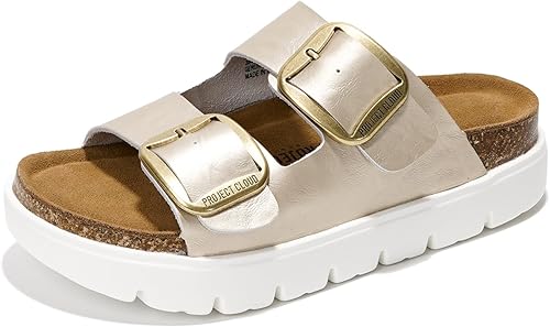 Project Cloud Sandalias de plataforma de cuero genuino para mujer, sandalias de cuña gruesa con plantilla de espuma viscoelástica y plantilla de