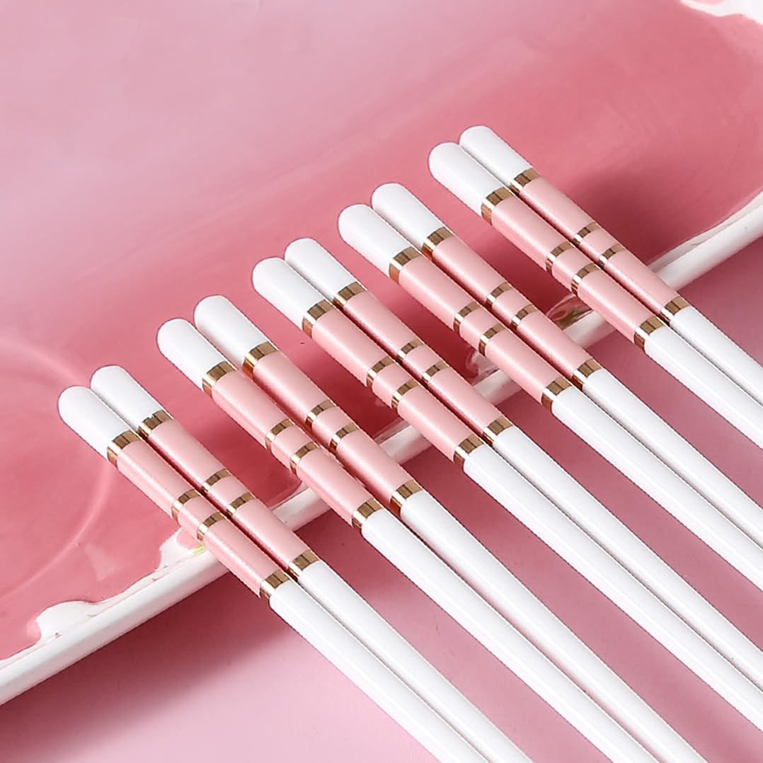 Baguettes, baguettes réutilisables en porcelaine mignonnes roses, coffret cadeau de 10 paires de baguettes de qualité supérieure avec étui, baguettes chinoises en céramique d'os de haute qualité avec