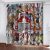 Rideaux Salon Moderne Lot De 2 Pas Cher, Occultant A Oeillets Avec Motif 3D Graffiti Mural De Briques De Voiture Rouge Isolant Thermique Anti Froid Pour Rideaux 200x200 Cm Rideau Occultant Chambre