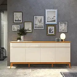 VIA NOSSA - Buffet Aparador 4 Portas 4 Gavetas e Pés em Madeira Giorgia 187cm Cor:offwhite/cedro