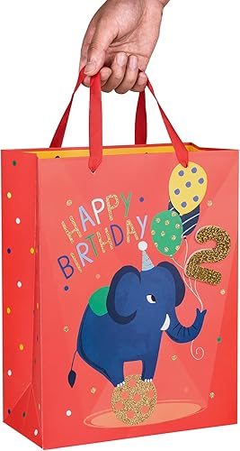 Miniatura 8 de Loveinside Bolsa de regalo de elefante de segundo cumpleaños con papel de seda, etiqueta de regalo y tarjeta de felicitación para fiestas, baby