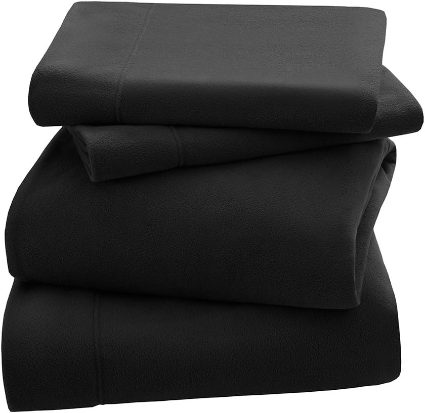 Peak Performance 3M Scotchgard Micro Fleece Wrinkle and Stain Resistant, Soft Plush Sheets with 14" Deep Pocket Cold Season Cozy Bedding-Set, Matching Pillow Case, King, Black (SHET20-734) King Black