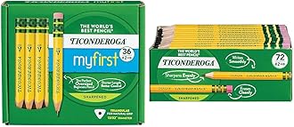 Ticonderoga My First Short Triangular Wood-Cased Pencils, 36 Count Golf Pencils, Pre-Sharpened, With Erasers, 72 Count