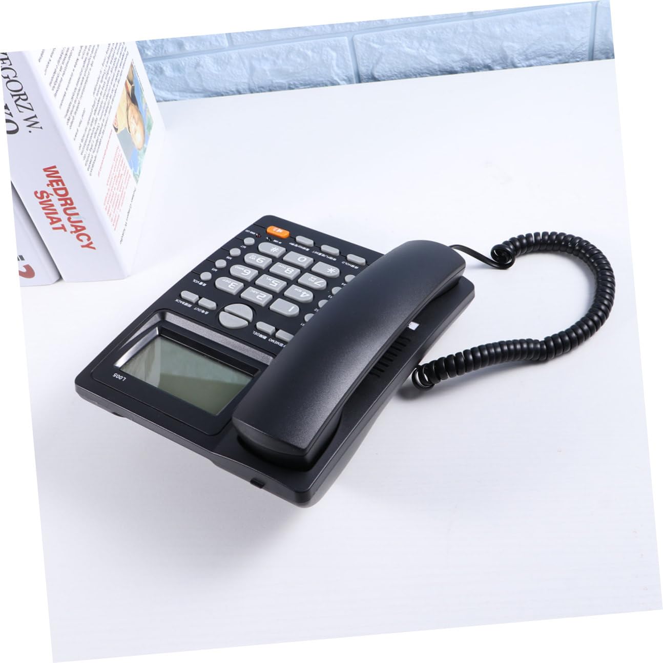 Telefono Fisso Nero per Casa e Ufficio Identificatore di Chiamata, Suonerie Selezionabili e Sollevamento Automatico, Materiale Plastico, per Negozi e Banche