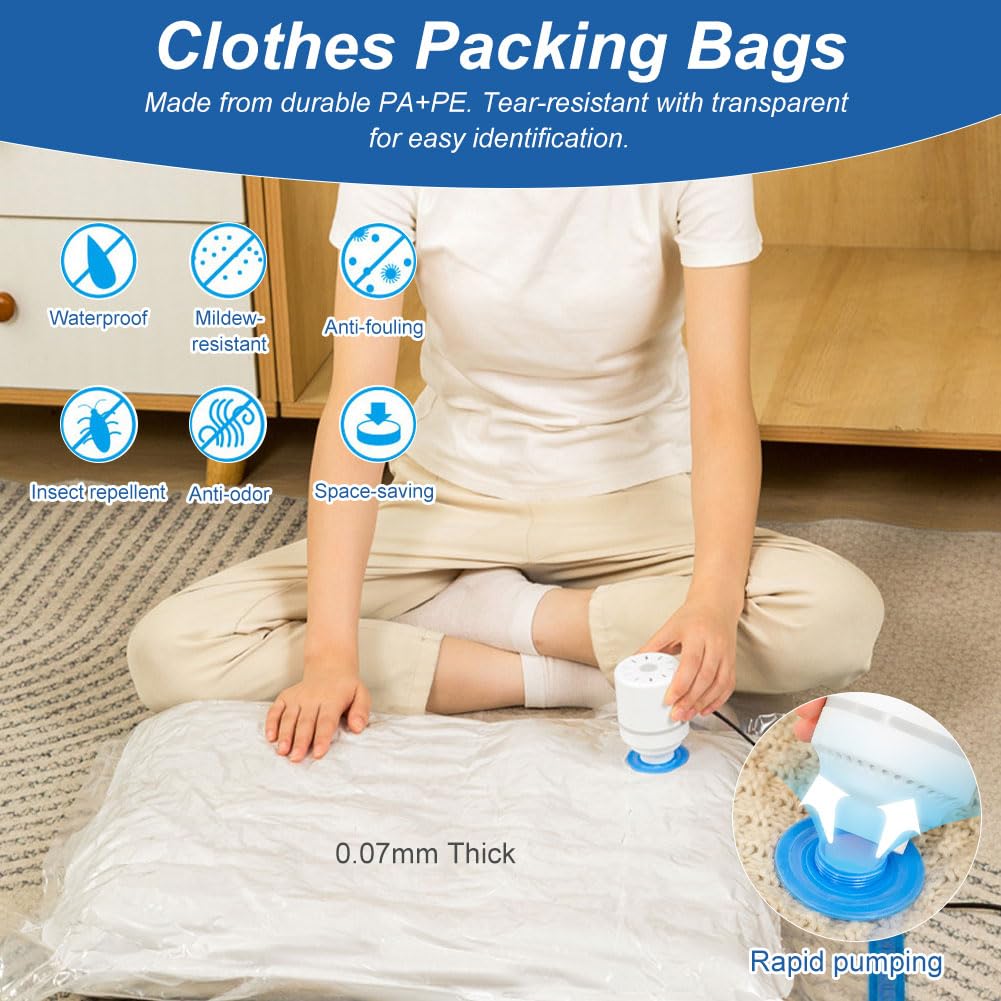 Sac Sous Vide Vetement Aspirateur, Lot de 5 (2L 80x60 + 2M 70x50 + 1S 60x40) Sac de Rangement