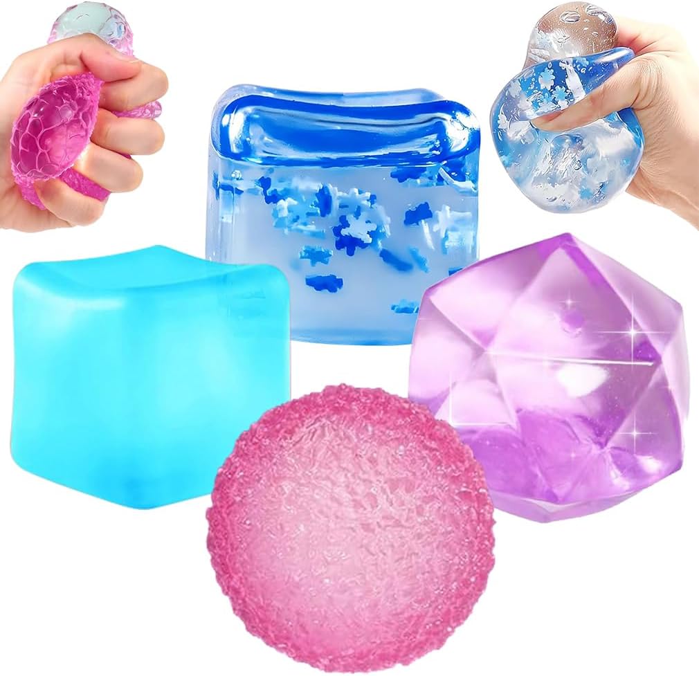 4Pcs Large Ice Cube Squishy and Diamond Stress Balls Toys Set for Kids Adults, Square Slow Rise Sugar Sensory Fidget Toy for Autism ADHD Boys Girls Classroom Office and Trip Stress Relief Squeeze Cube