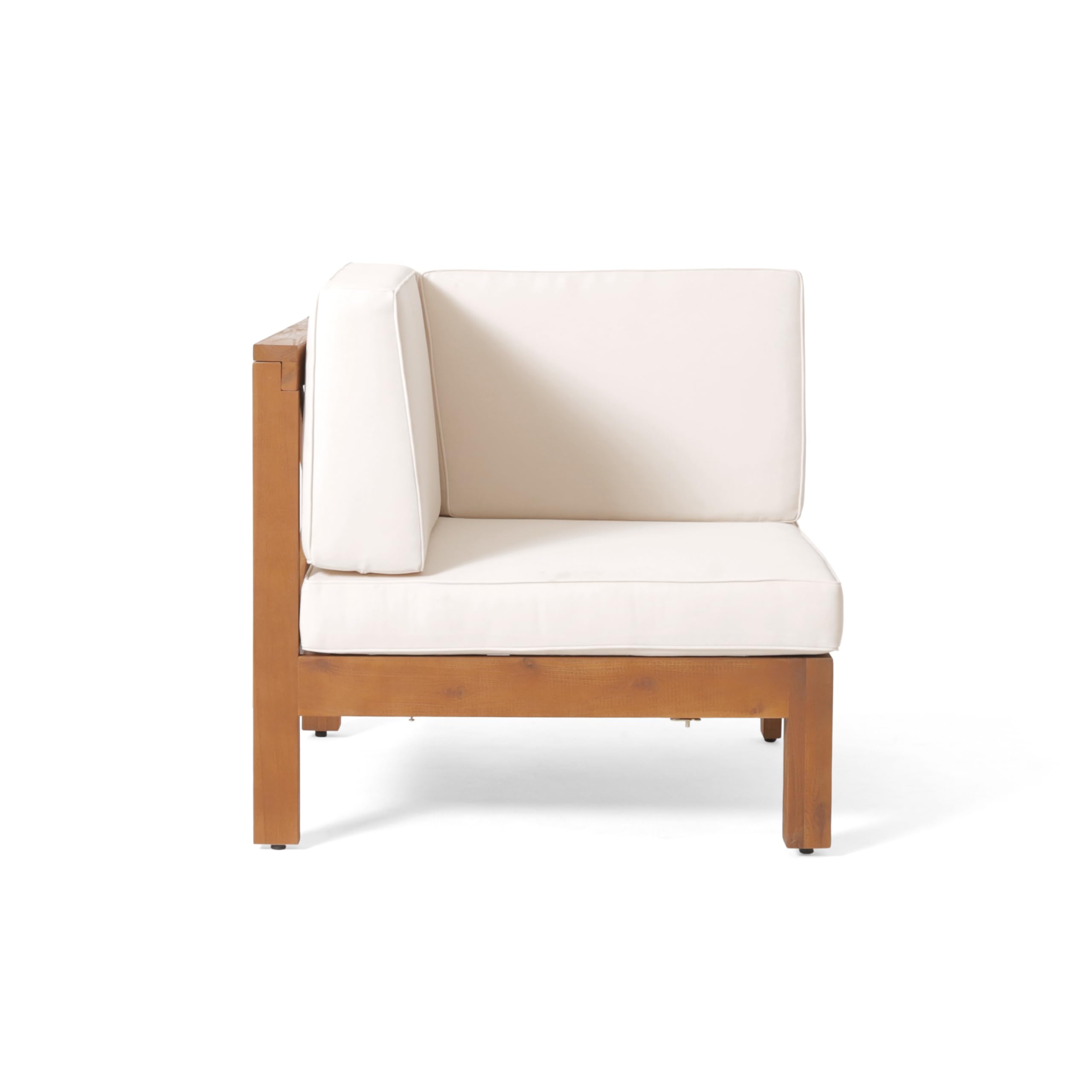 Juego de sofá seccional de madera de acacia para exteriores, 7 plazas, acabado teca y beige 7