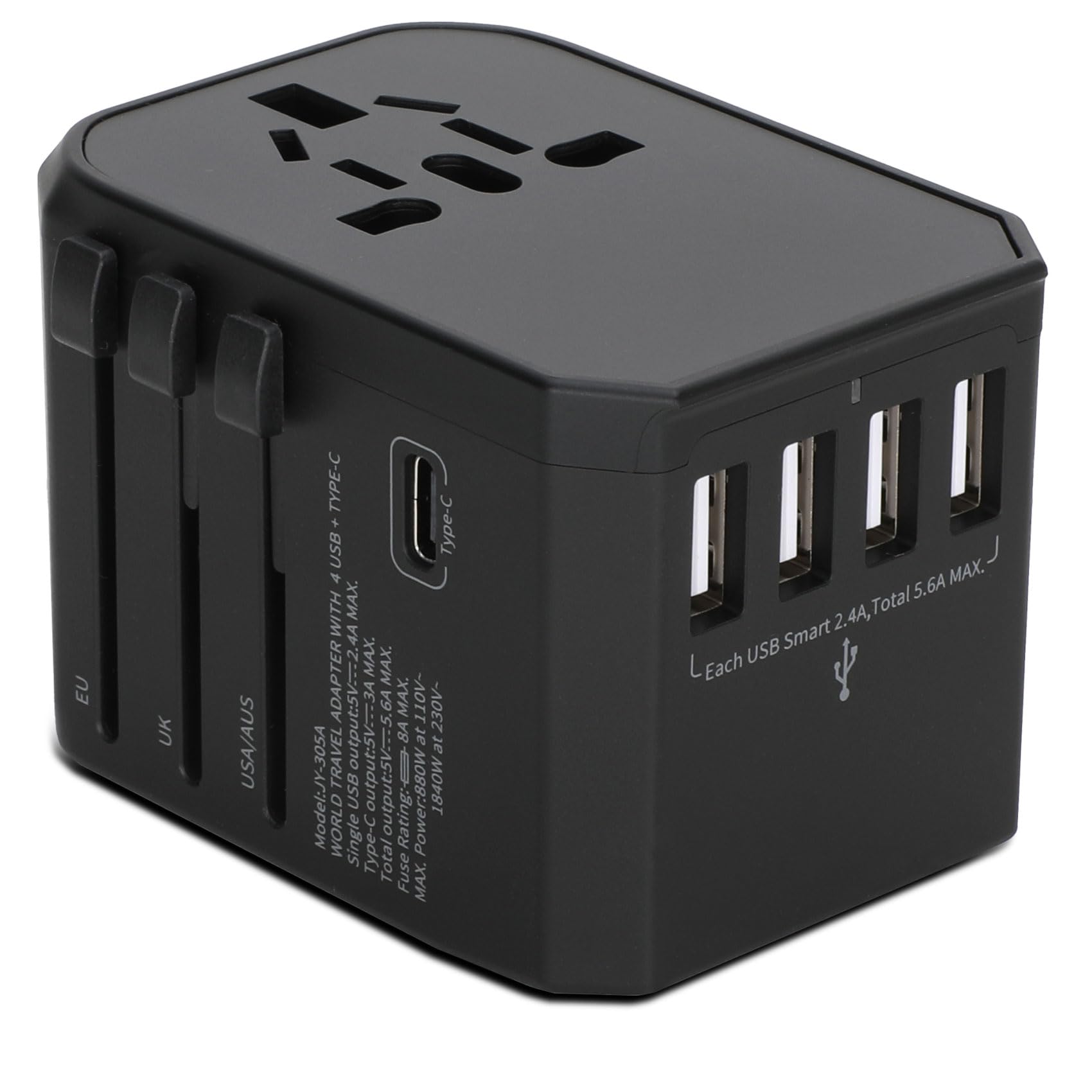 Universal Travel Adapter, 8A Current High Power Adapter, Power Adapters for International Travel with 3.0A USB Type-C Smart Power,One-Piece International Plug Adapter for EU UK AUS.