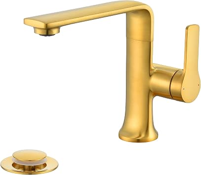 Luxier BSH15-SG Varen Single Hole Single-Handle Bathroom Faucet with Drain in Brushed Gold