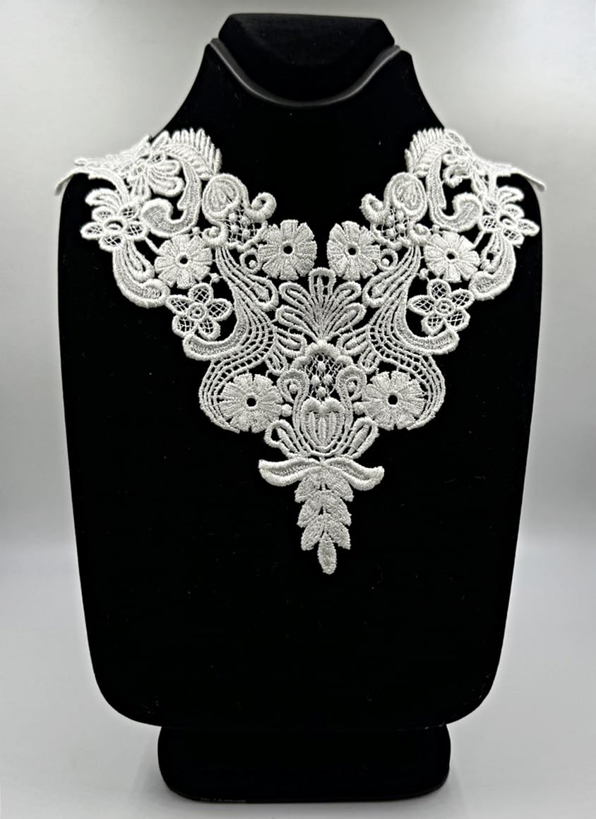 White,Vintage Delicate Dyeable Hand Crafted Embroidered Rayon Neck Lace Patch | material for Lace Jewelry,Scrap Book,Suits,Shirts,Dresses Qty 1 piece ,Used As Trims,Borders,Designer Embroidery Patch,Applique,Sewing Supplies,DIY Art & Craft .-image-30