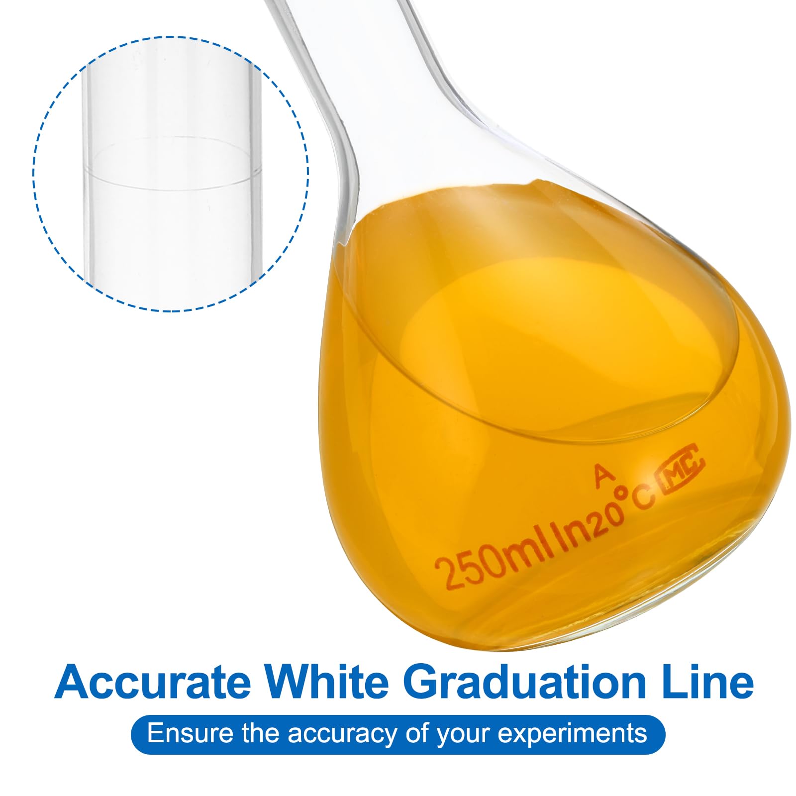 PATIKIL Fiole Jaugée en Verre Borosilicaté 3.3 Graduée de 250 ml, 500 ml et 1000 ml avec Bouchon en Verre, Tolérance de 0.23 ml pour les Expériences en Laboratoire, Transparente