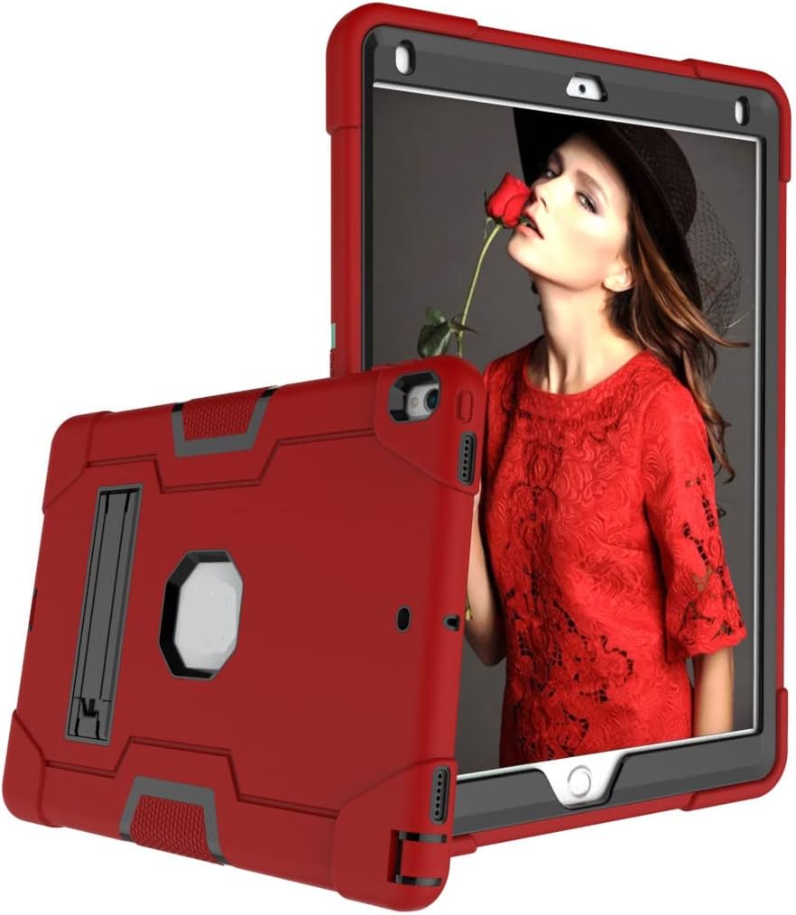 Jaorty Case for iPad Air 3 10.5" 2019,for iPad Pro 10.5 inch 2017 Case,3 in 1 Hybrid [Soft&Hard] Heavy Duty Rugged Stand Shockproof Anti-Slip Anti-Scratch Full-Body Protective Case,Red/Black