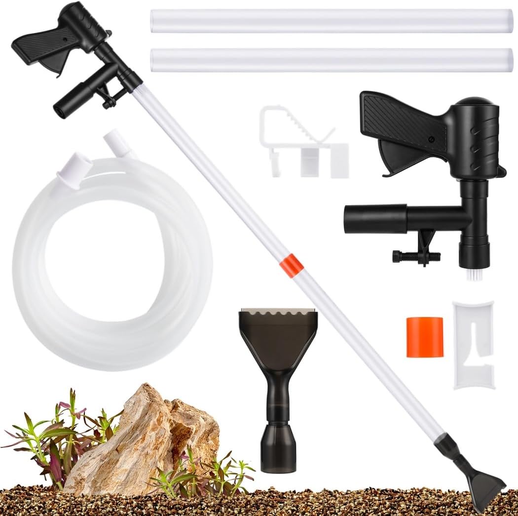 All-In-One Fish Tank Siphon Vacuum Cleaning Kit With Tubes, Hose, Flow Controller, Aquarium Gravel Cleaner, Algae Scraper, Quick Water Changing & Sand Washing Kit For Small & Large Fish Tanks