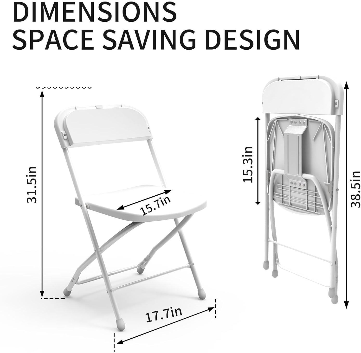 YLGJ&TIDY Plastic Folding Chair Set, Heavy Duty Stackable with Sturdy Frame,No Assembly Required Comfortable Indoor Outdoor Portable Chairs for Party Wedding Office (White PP, 2 Pack)
