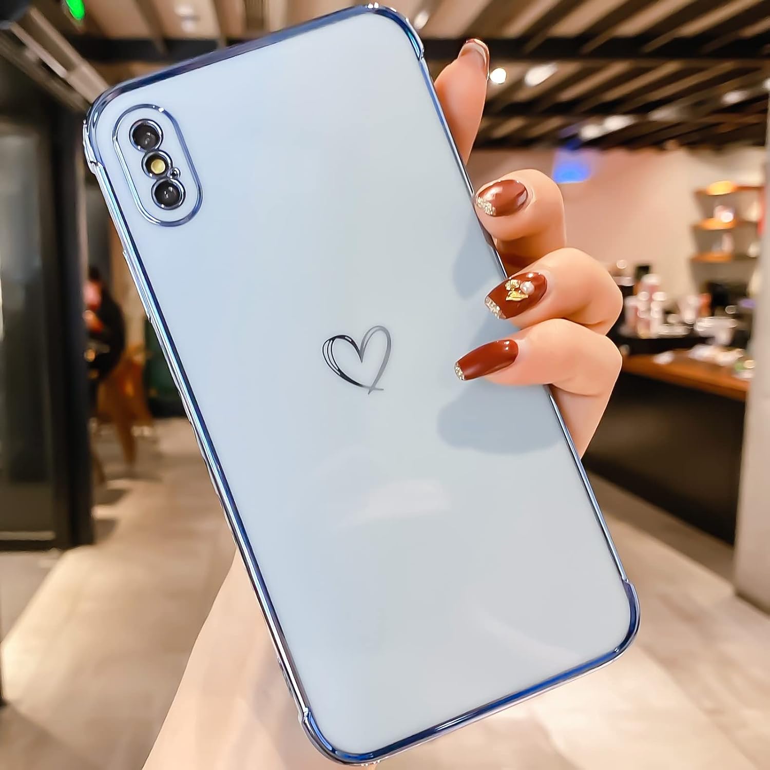 TQLGY Compatible with iPhone Xs Max Case Cute, Luxury Electroplate Edge Bumper Case, Full Camera Lens Protection Raised Reinforced Corners iPhone Xs Max Case (6.5 inch) - Sierra Blue