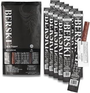 BERSKI Salt & Pepper Beef Sticks – 100% Grass-Fed, Grass-Finished – Ancestral Blend with Liver & Heart – Keto, Paleo – Regeneratively Raised USA Beef – 12 Pack (1 oz Sticks)