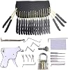 33-Piece Lock Pick Set With Transparent Training Lock, Credit Card Tool Kit, PU Bag and Gun - Guides for Beginner and Pro Locksmiths