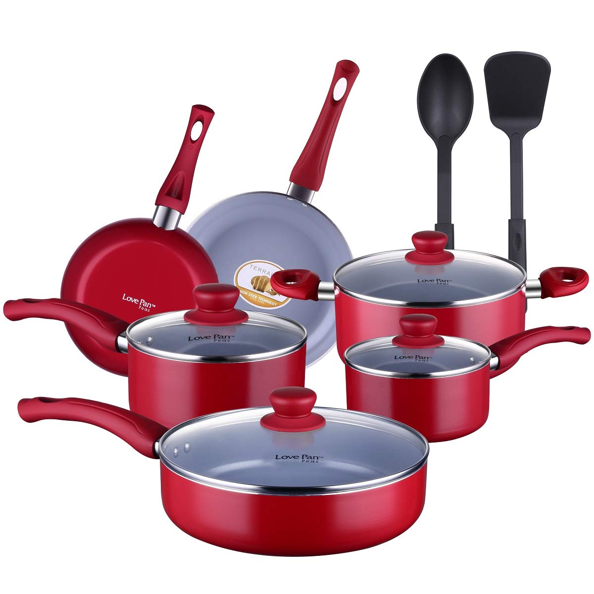 LOVE PAN Non-Stick Ceramic Kitchen Cookware Set Pots and Pan Set Non-Stick Cooking Pots Non-Toxic Frying Pan Sauce Pan 12 ...