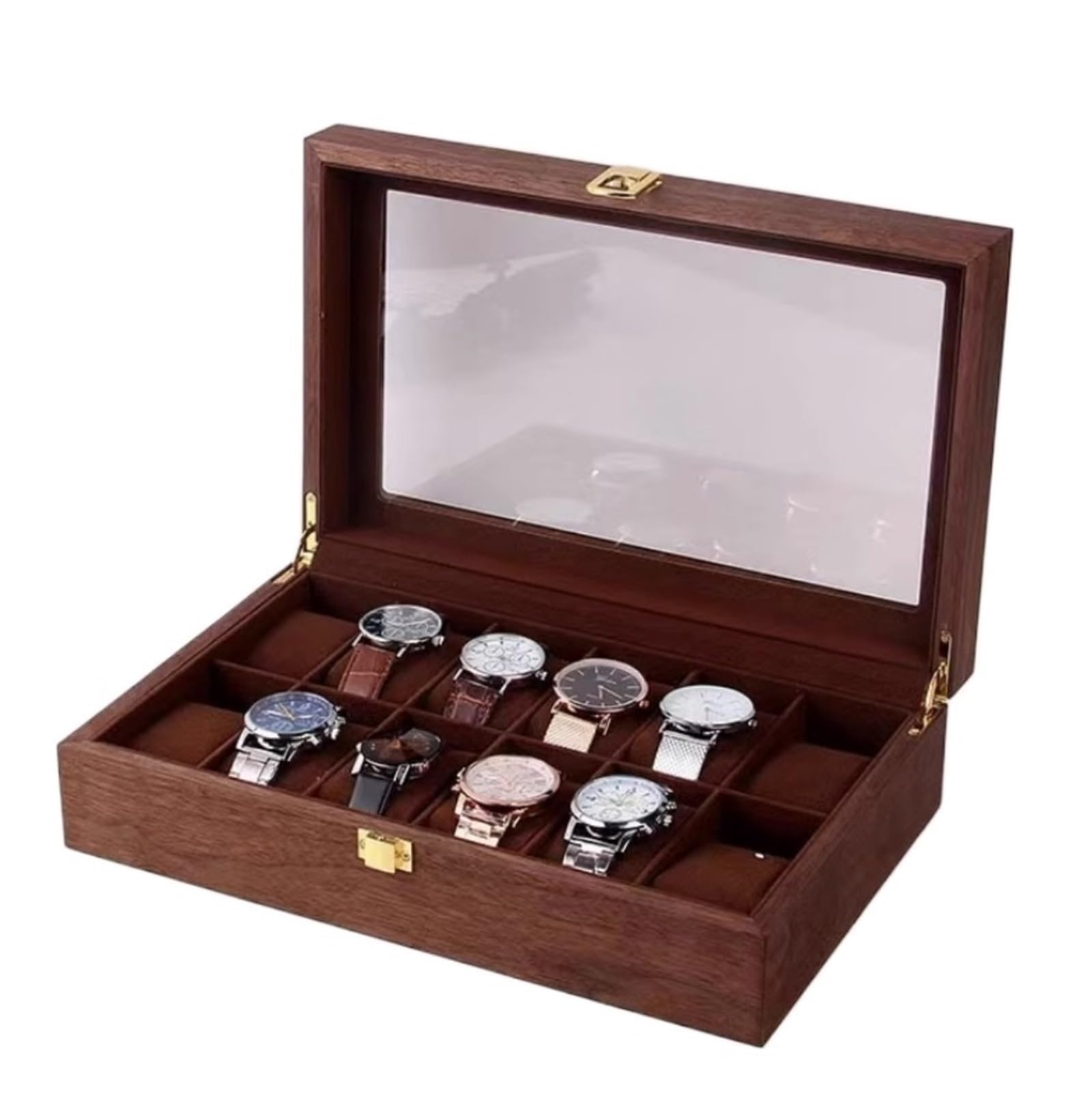 Uhrenbox, 12 Fächer, Uhrenbox, Retro-Uhrenbox aus Holz, Uhrengehäuse, Display-Aufbewahrungsbox für Herren und Damen, Uhrengehäuse (C)