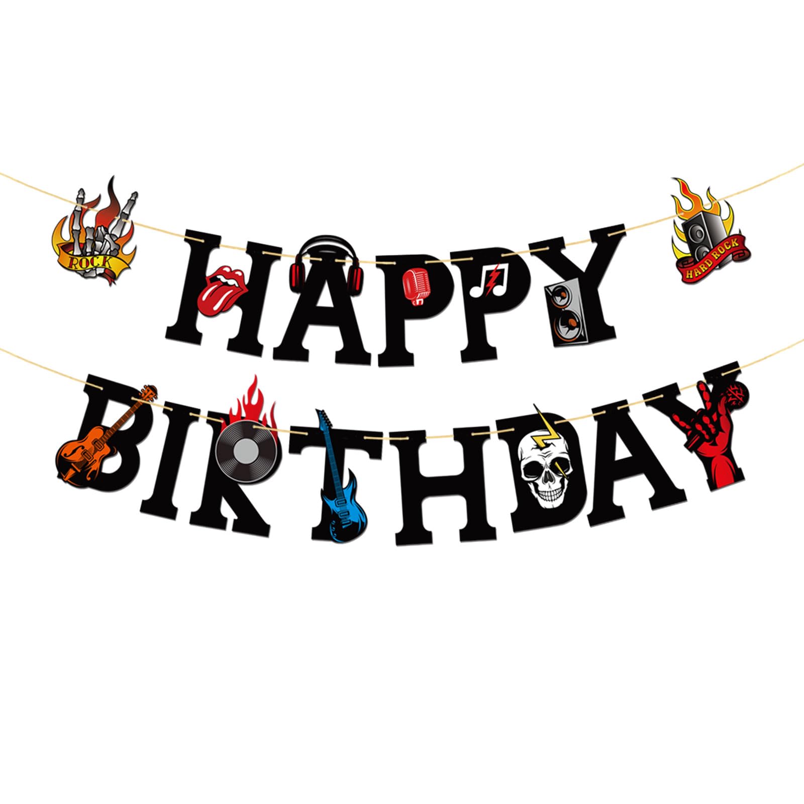 Rock and Roll Happy Birthday Banner - Music Themed Party Supplies - Women Men Boys Girls Birthday Party Decorations