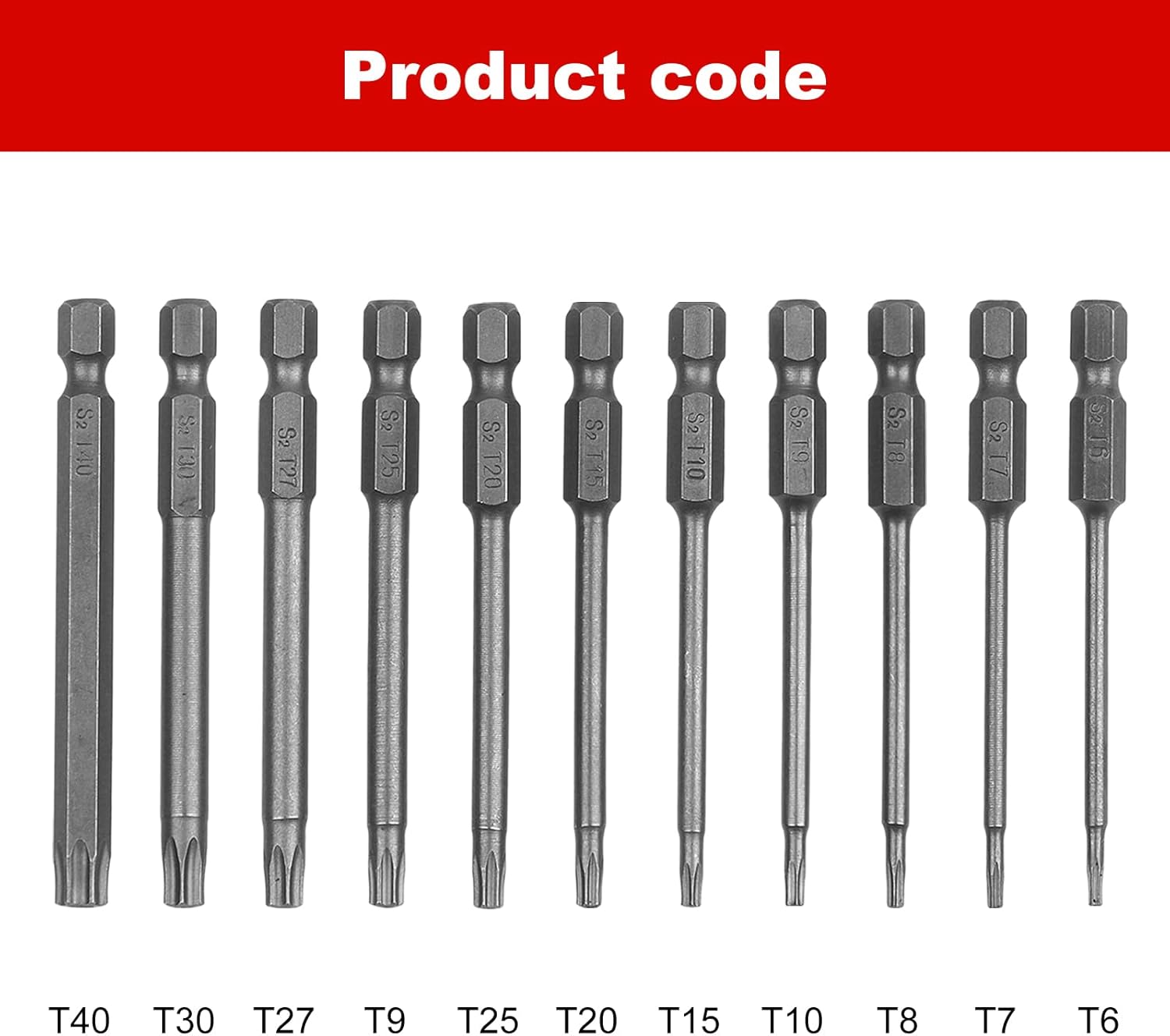 11PCS 75mm S2 Steel Torx Head Screwdriver Security Torx Bit Drill Set 1/4 Inch Hex Shank T6 T7 T8 T9 T10 T15 T20 T25 T27 T30 T40 3 Inch Length
