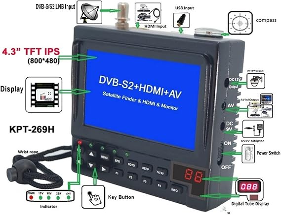 Digital Satellite Signal Meter KPT-269H DVB-S2 Satellite Finder Full HD Digital Satellite TV Receiver Finder Meter MPEG-4 HD DVB-S Satellite Finder