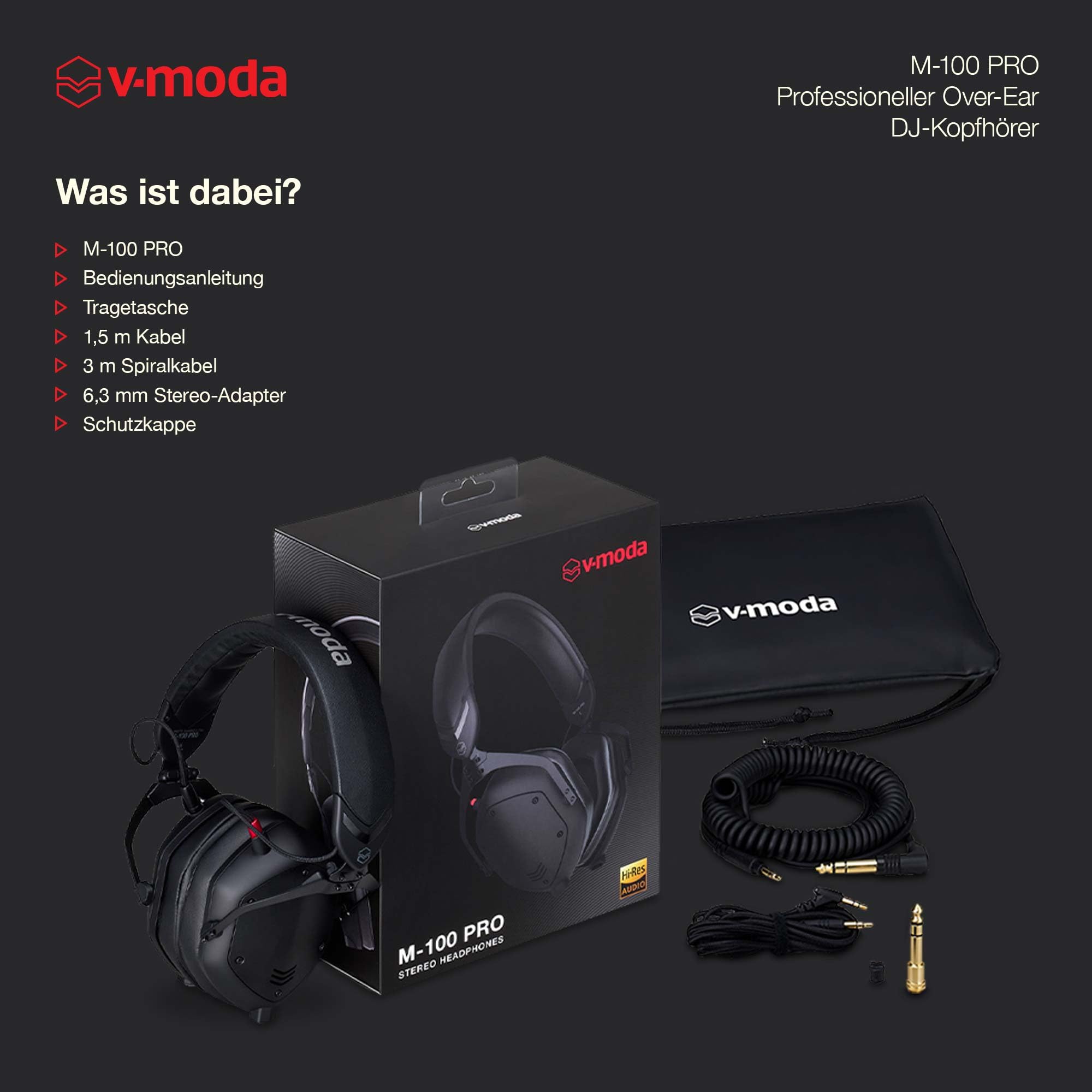 V-Moda M-100 PRO | Professioneller Over-Ear DJ-Kopfhörer | Für Profi-DJs & beatlastige Musik | Überragende Signaltrennung | Ein-Ohr-Hören | Langlebiger Komfort